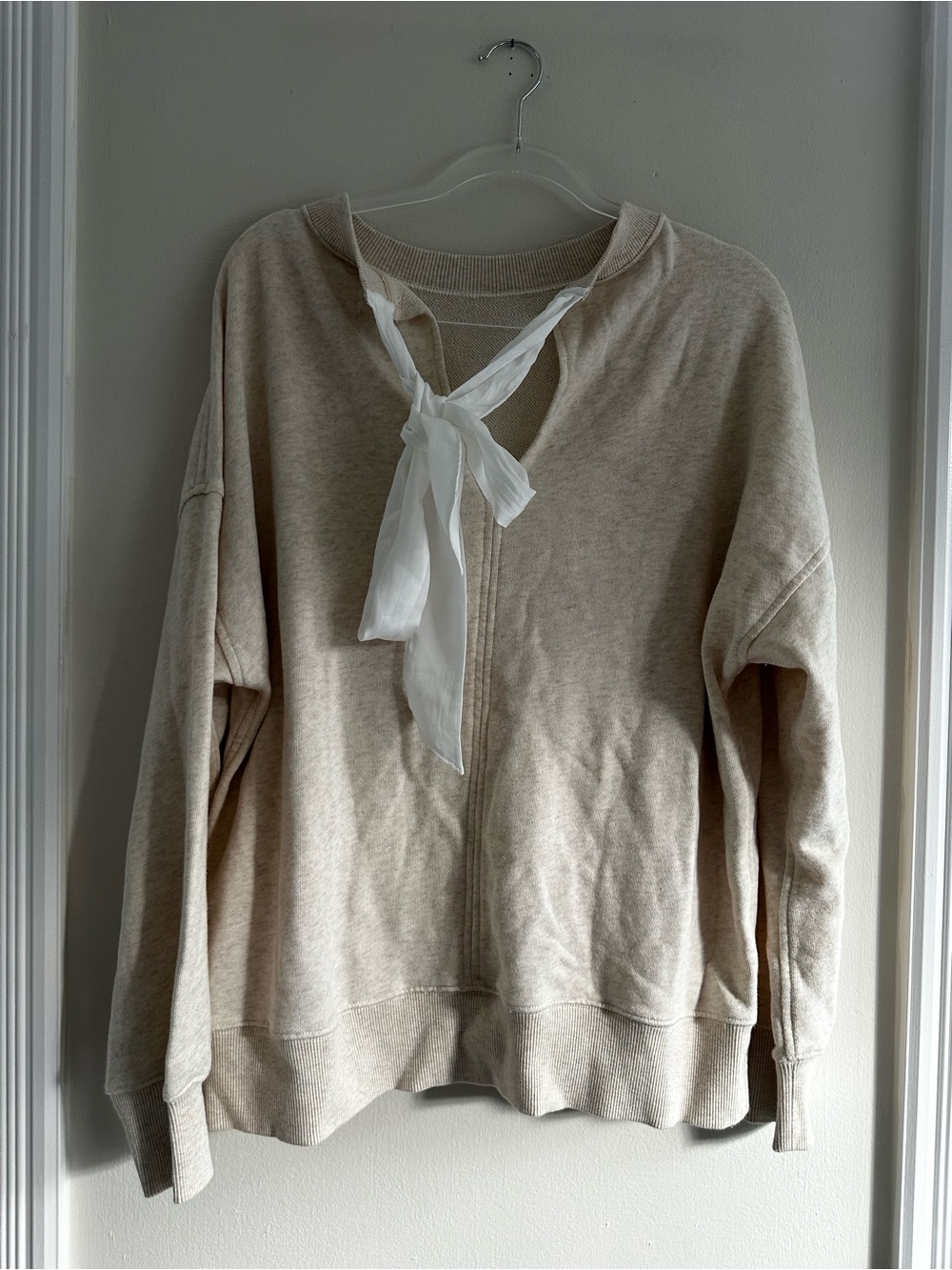 aerie Cream Tie-Neck Pullover Sweatshirt